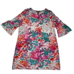 Alexandra + Oak Floral 3/4 Sleeve Comfy Travel Lounge Midi Dress Women's Size XL